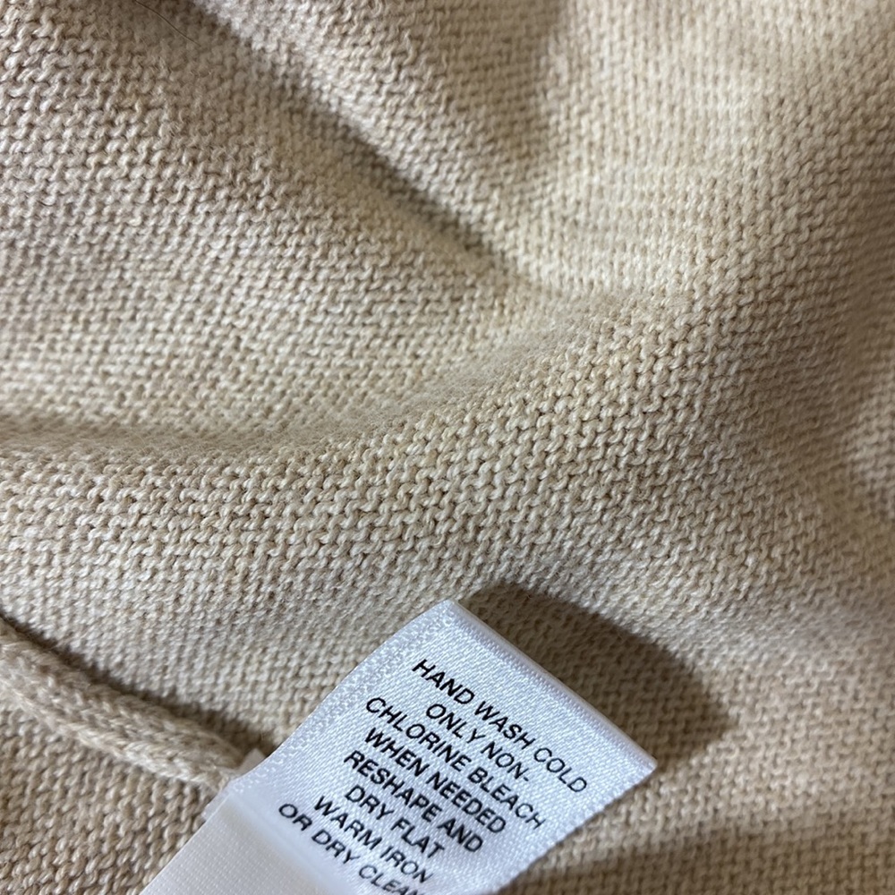 Banana Republic Tan Beige Cotton Knit Open Front Cardigan Lace Crochet Trim XS - Picture 14 of 14